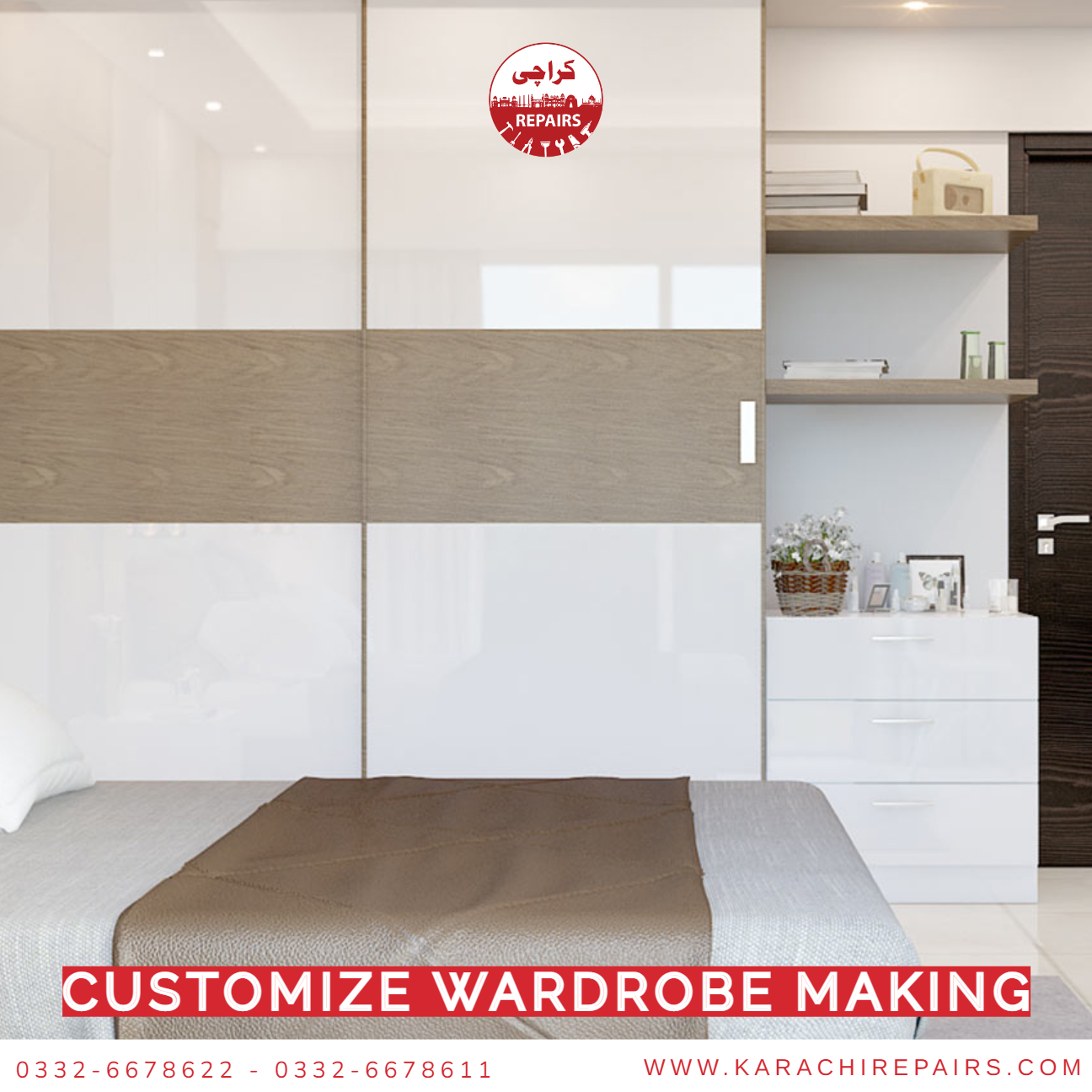 Expert carpenter installing custom sliding doors and internal shelving