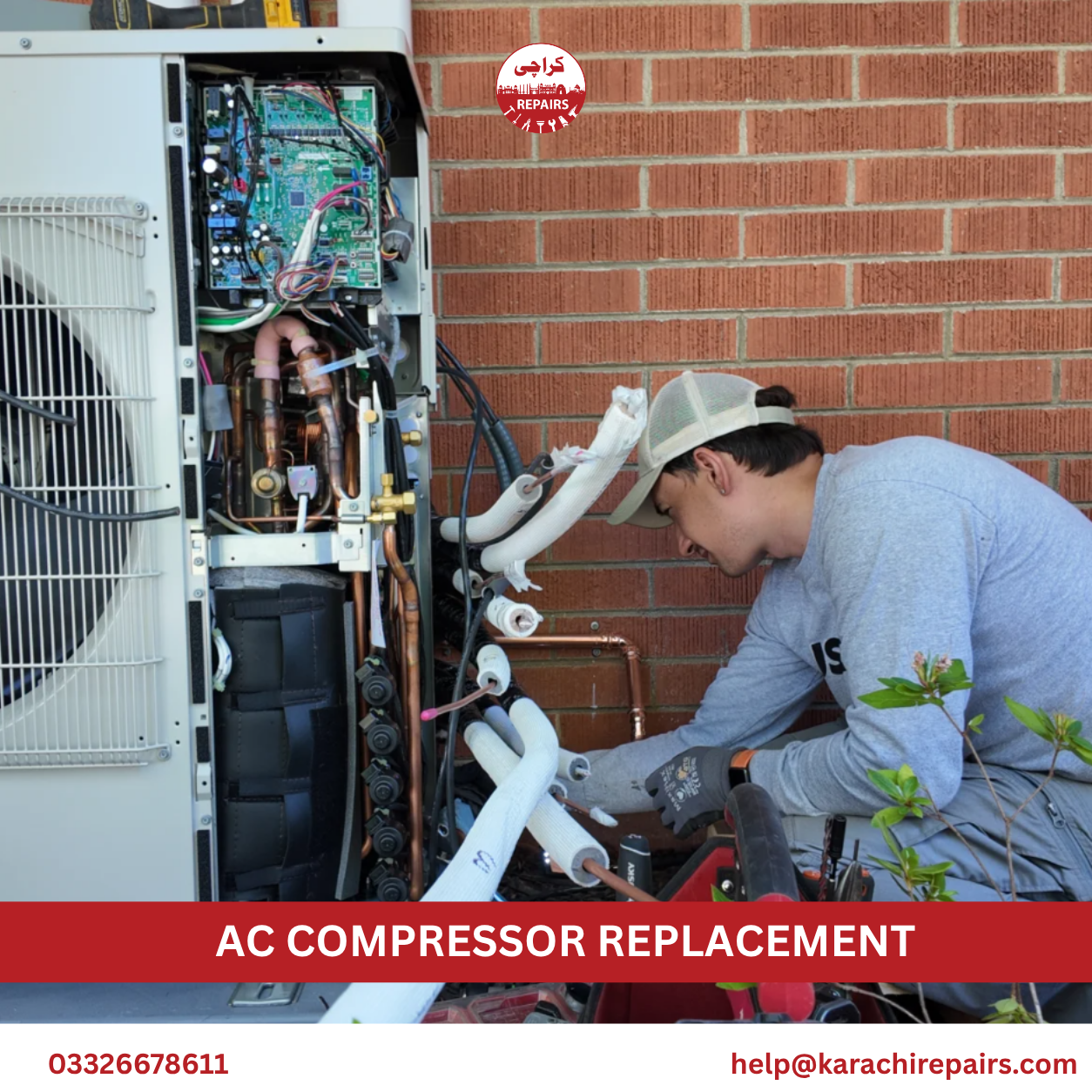 AC unit running efficiently after compressor replacement service