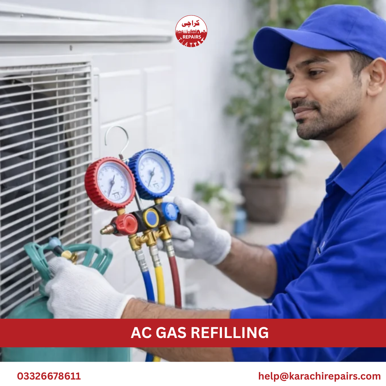 AC unit cooling properly after gas refilling and leak repair in Karachi home