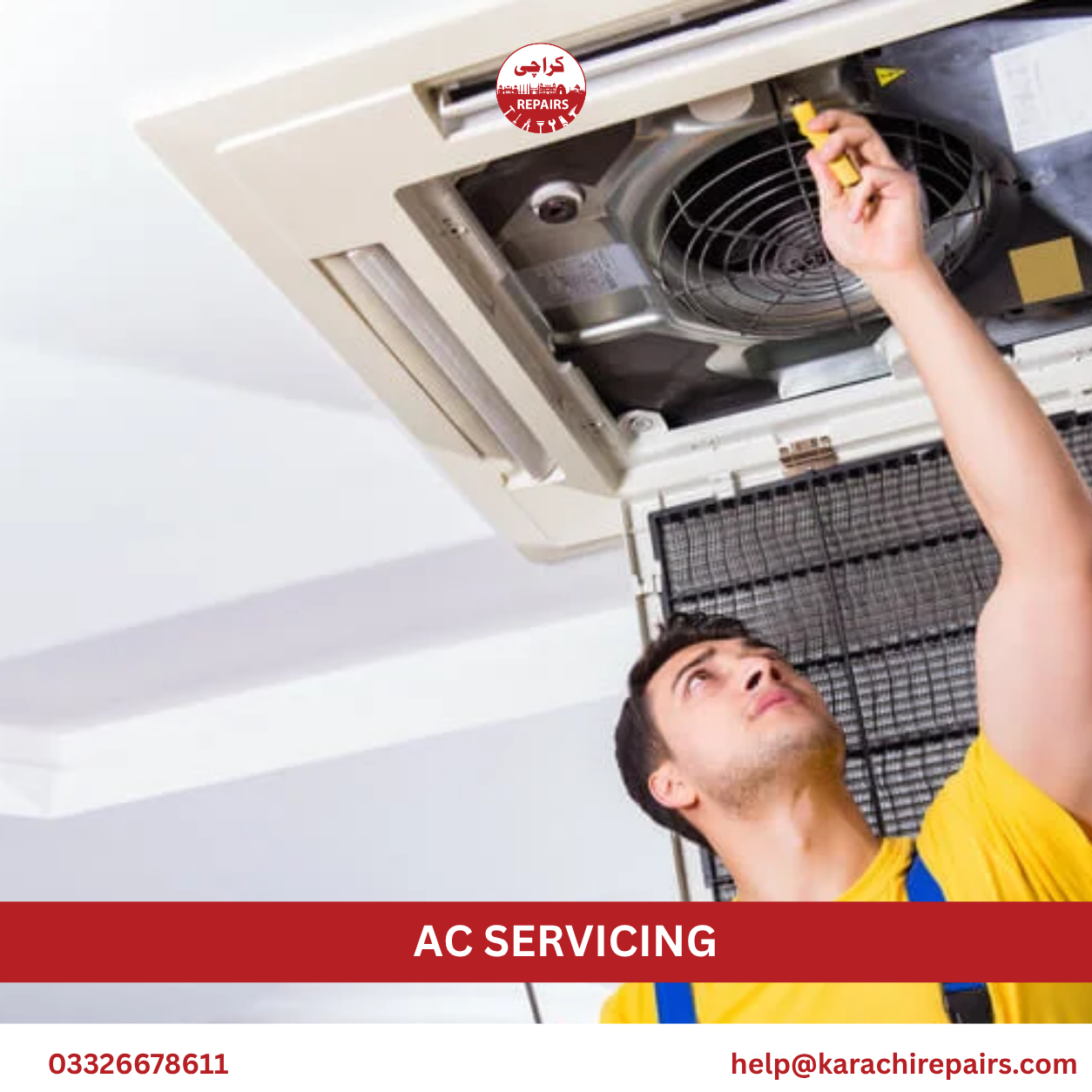Karachi Repairs technician jet washing outdoor AC condenser coil