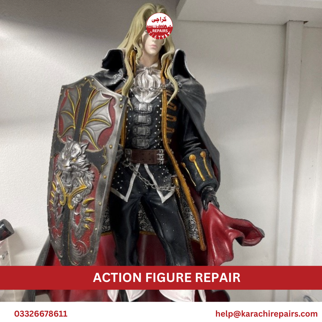 Action figure with repaired joints and touched-up paint