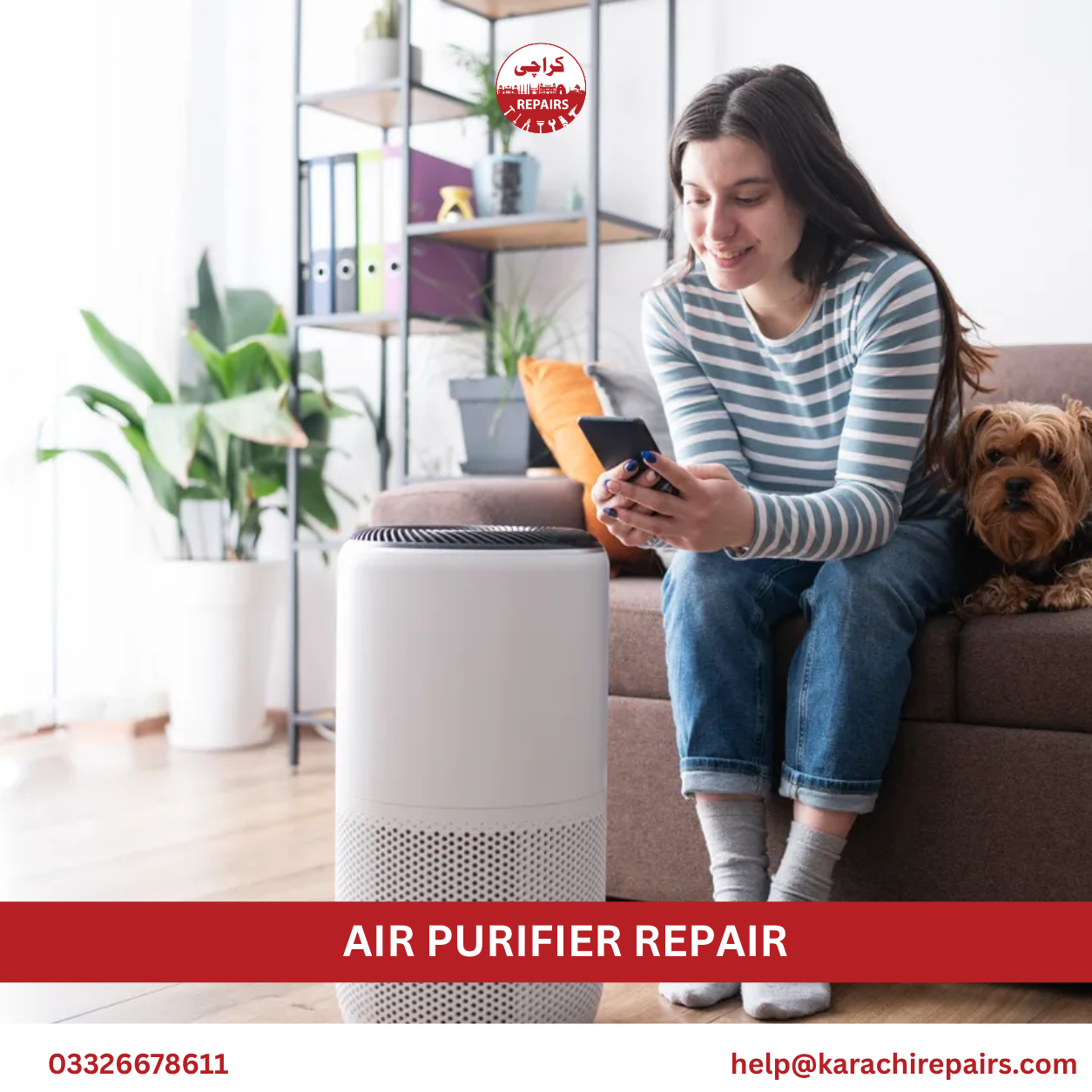 Air purifier filter and fan checked during repair