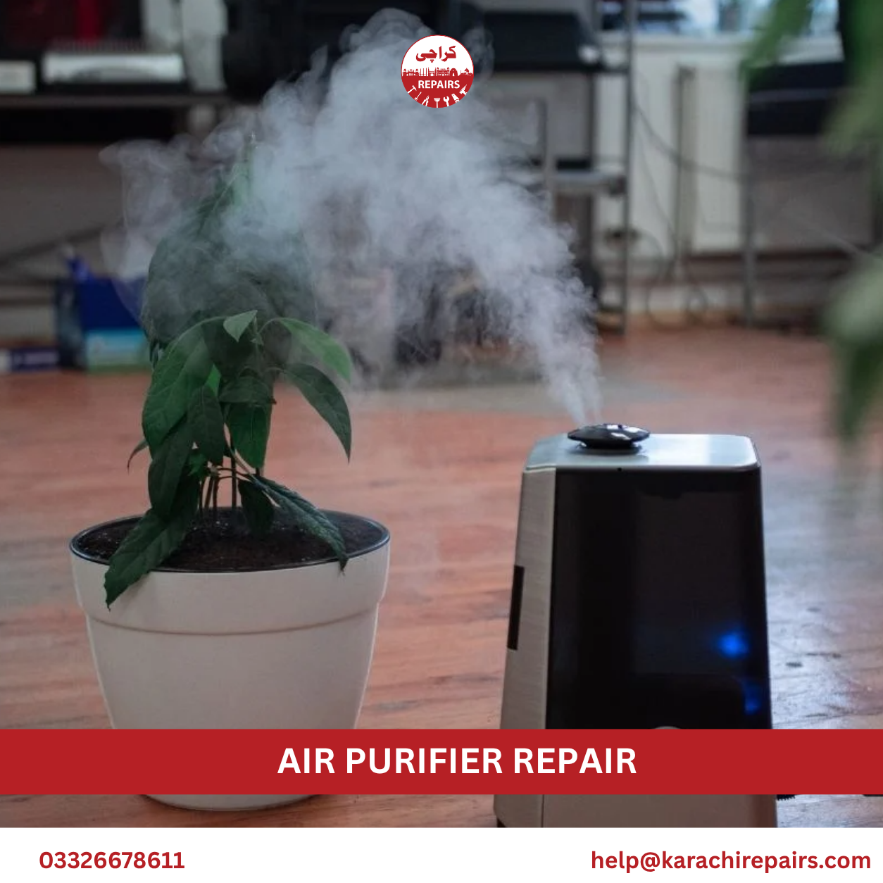 Air purifier display and sensor being tested by technician