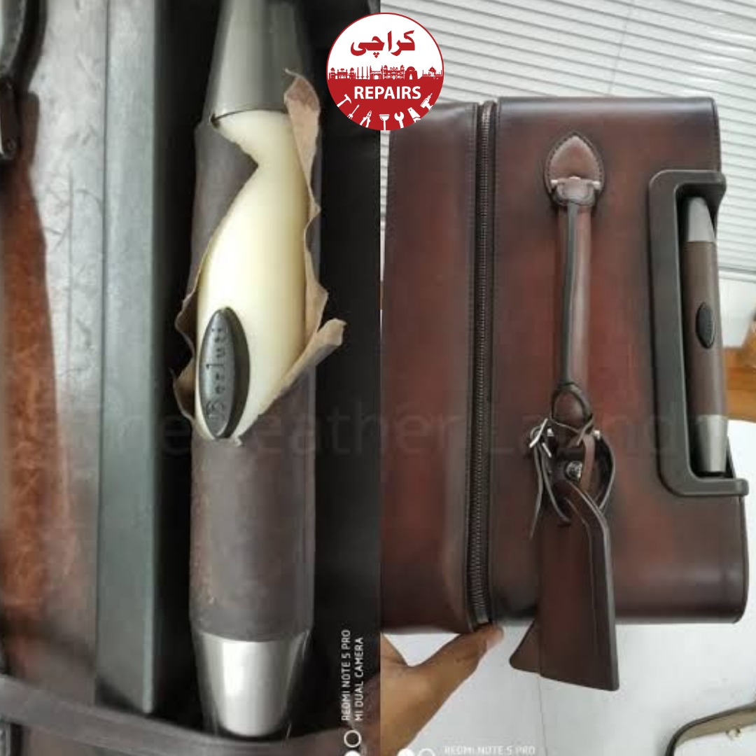 Hard-shell and leather Berluti luggage bags undergoing comprehensive repair in Karachi
