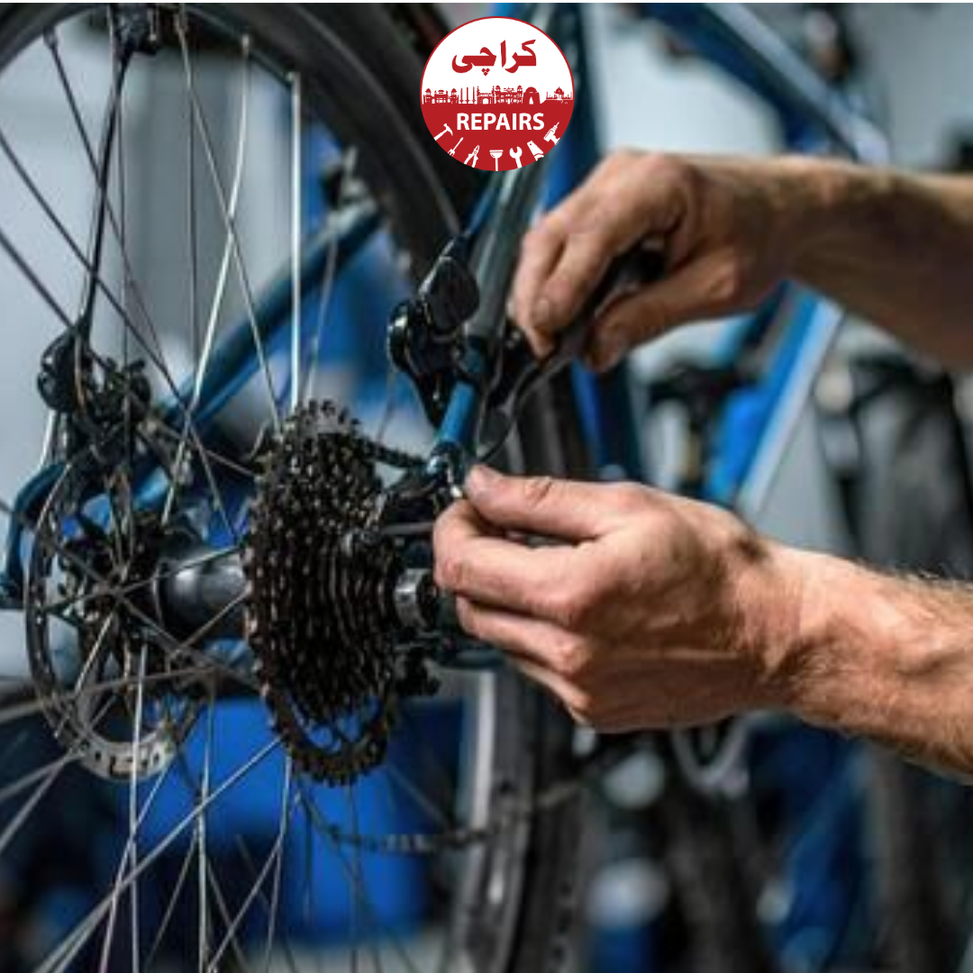 Mobile bicycle mechanic repairing gears and brakes in Karachi