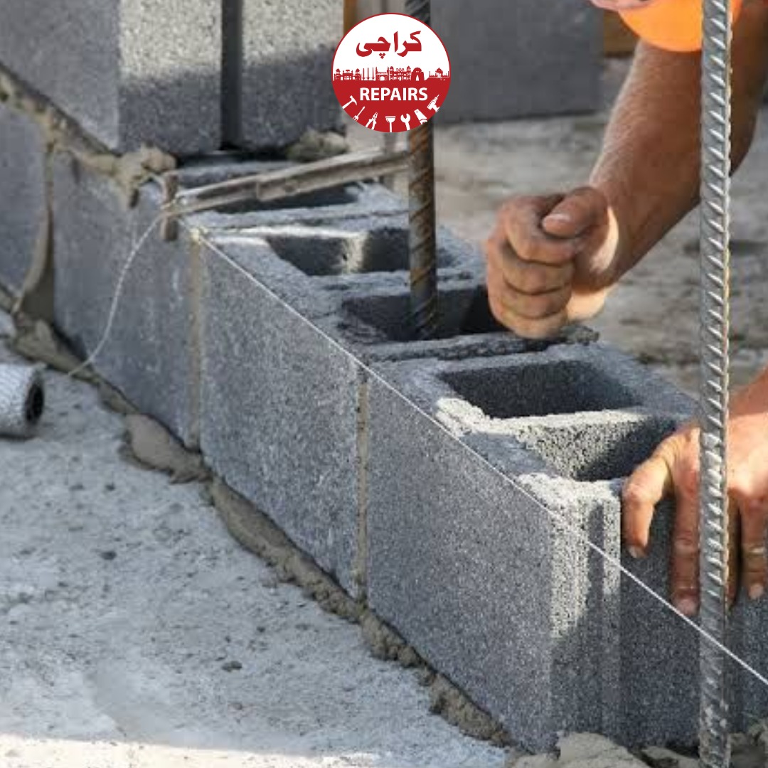 Various types of hollow concrete blocks, solid blocks, and AAC blocks used for masonry construction in Karachi