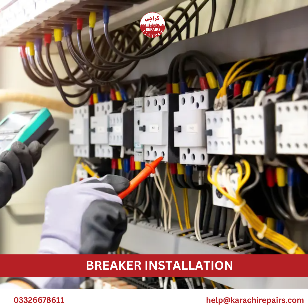 Karachi Repairs electrician testing newly installed circuit breaker