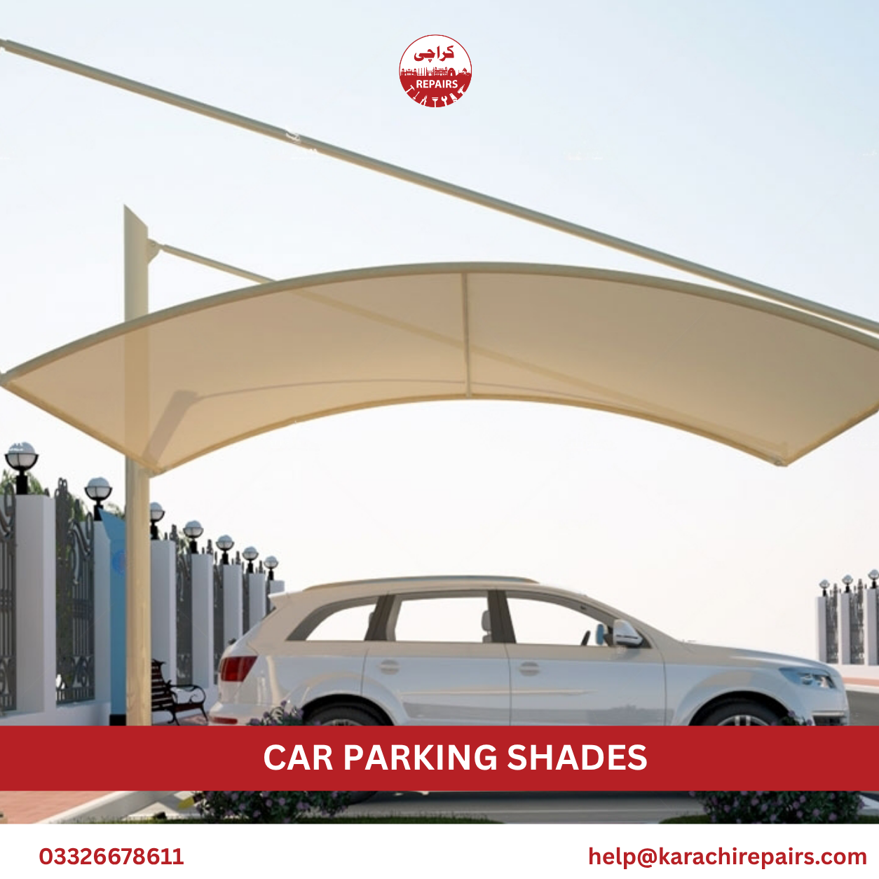 Car parking shades installed by Karachi Repairs in Karachi