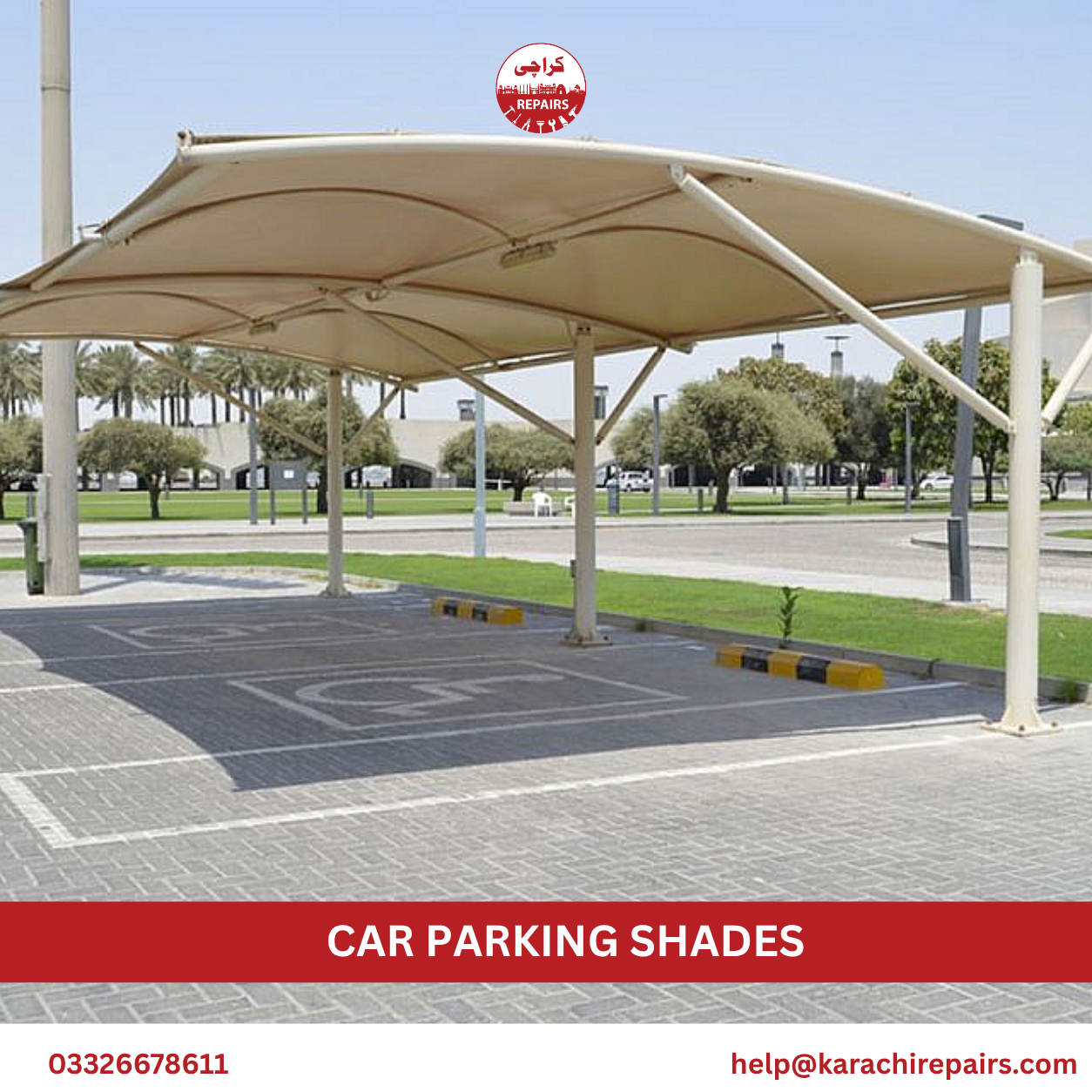 Cantilever car parking shades with steel frame in Karachi