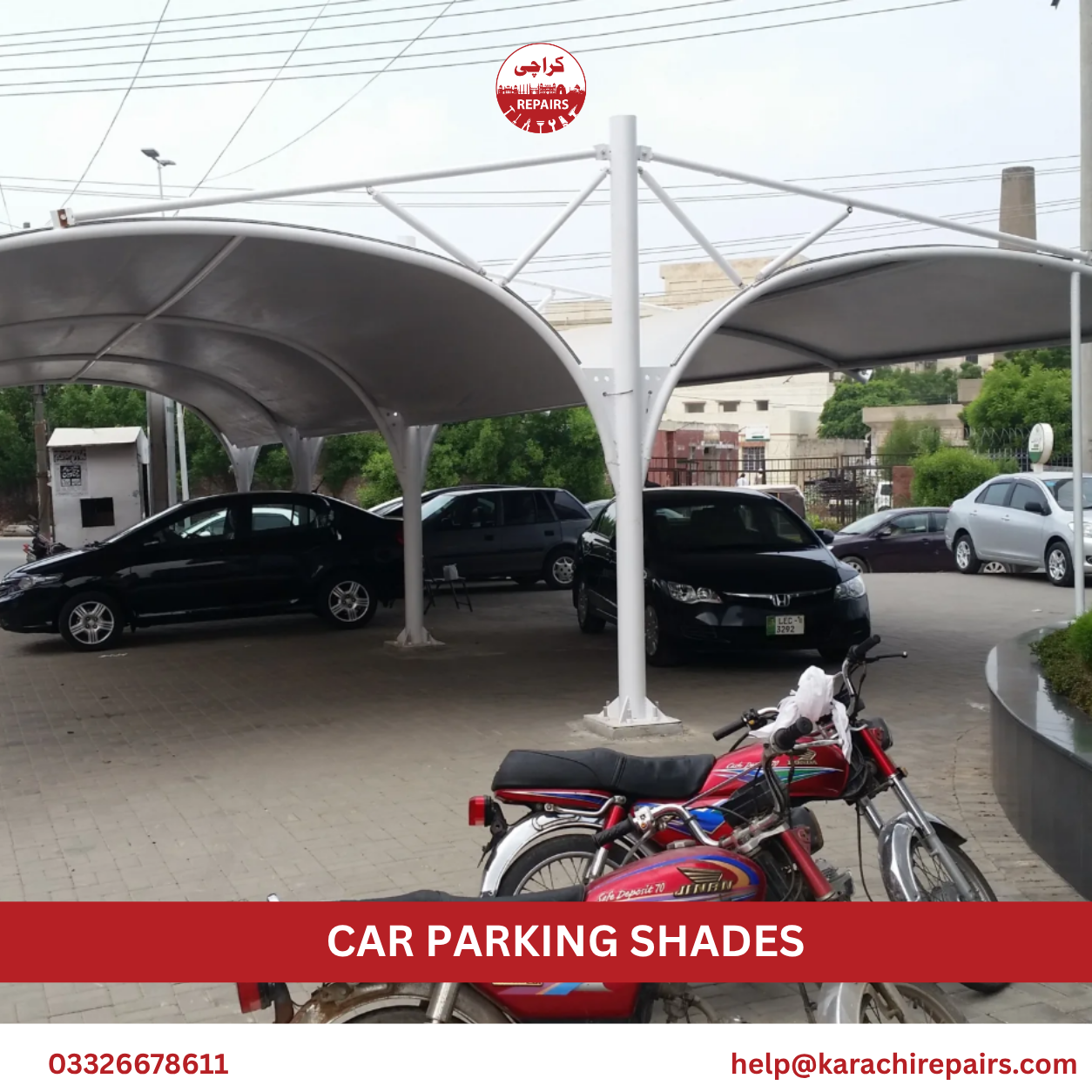 Finished car parking shades with polycarbonate roof in Karachi