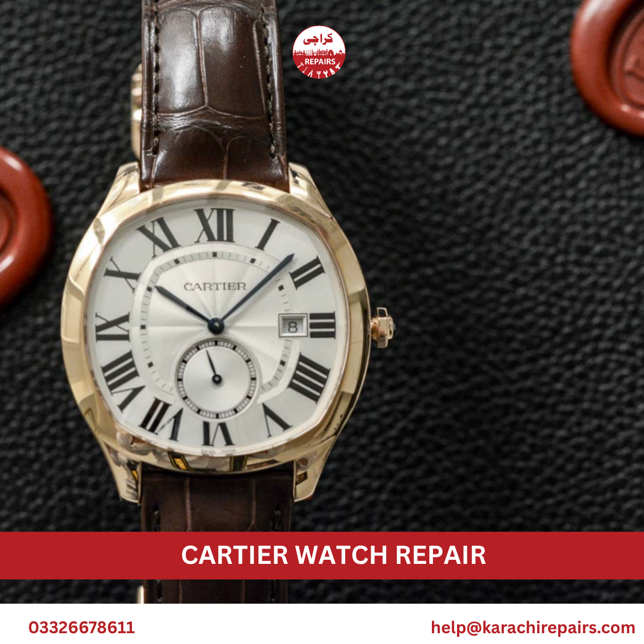 Technician servicing a Cartier watch movement at Karachi Repairs