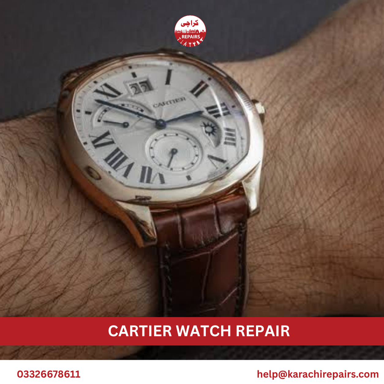 Different Cartier watch models serviced at Karachi Repairs