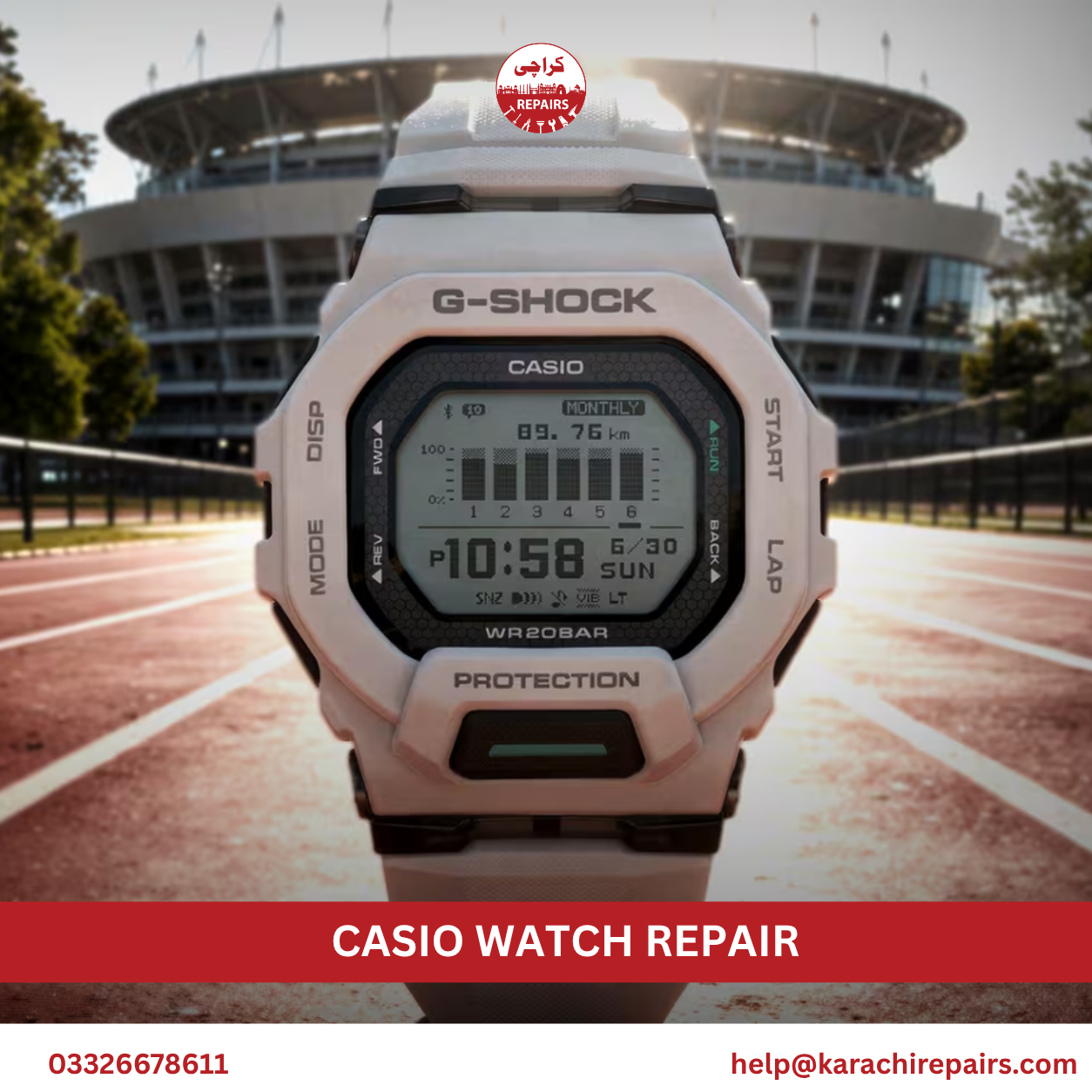 Casio watch with new resin band and repaired display