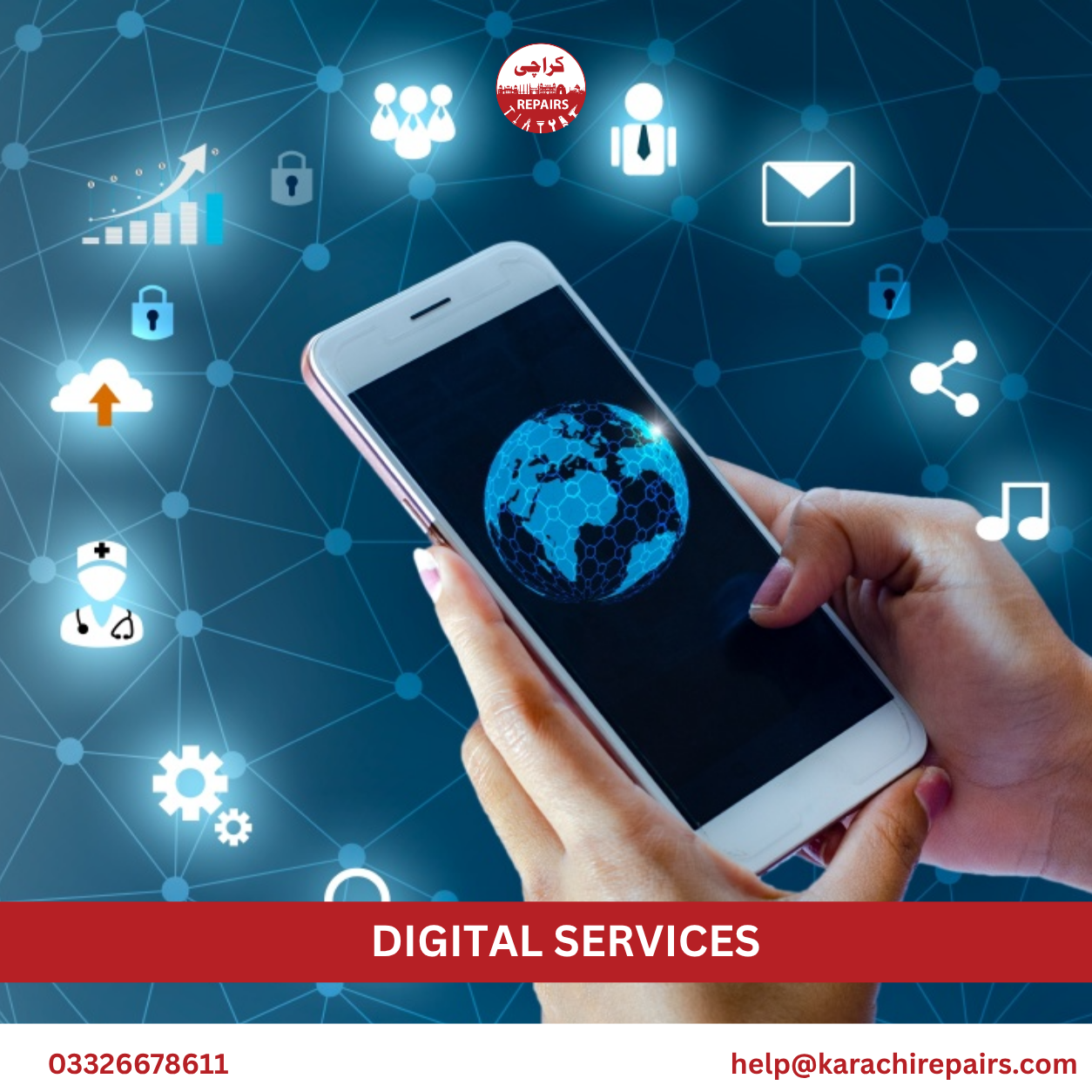 Social media marketing and graphic design services by Karachi Repairs