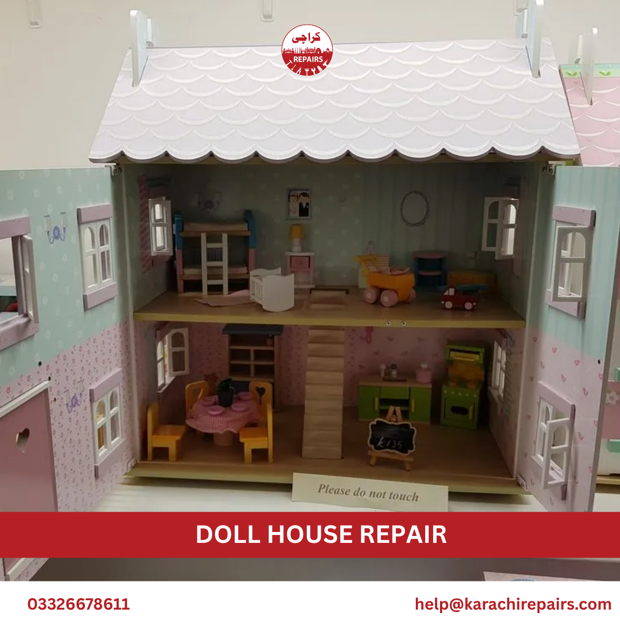 Repaired doll house staircase and painted walls