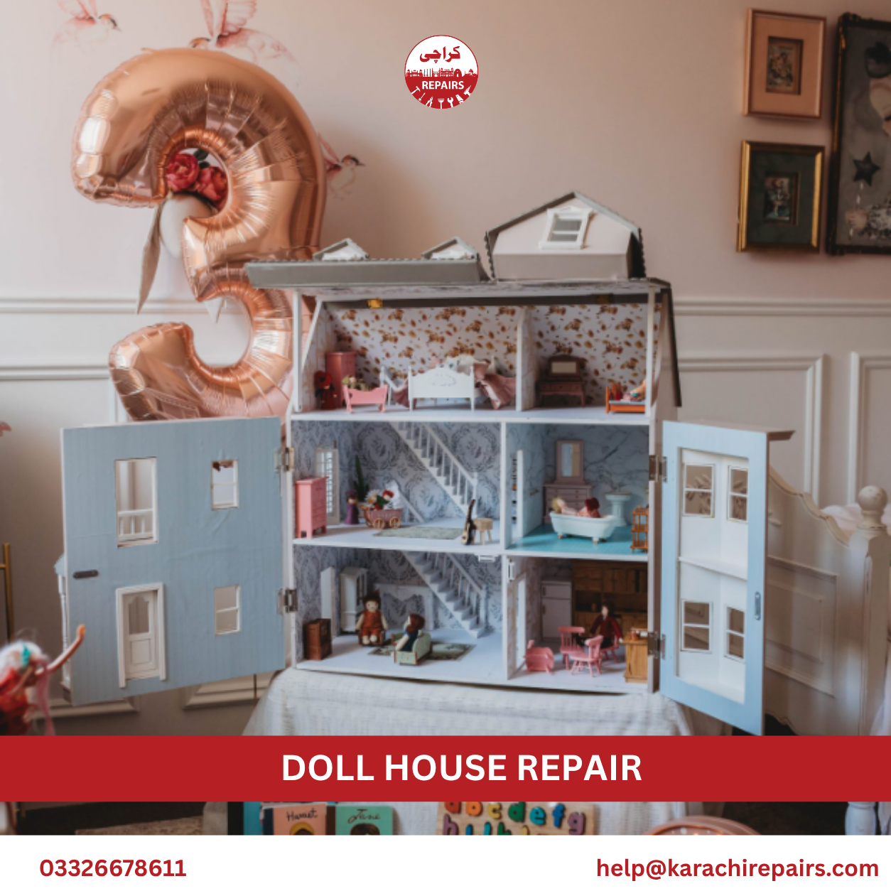 Karachi Repairs technician painting and finishing a doll house