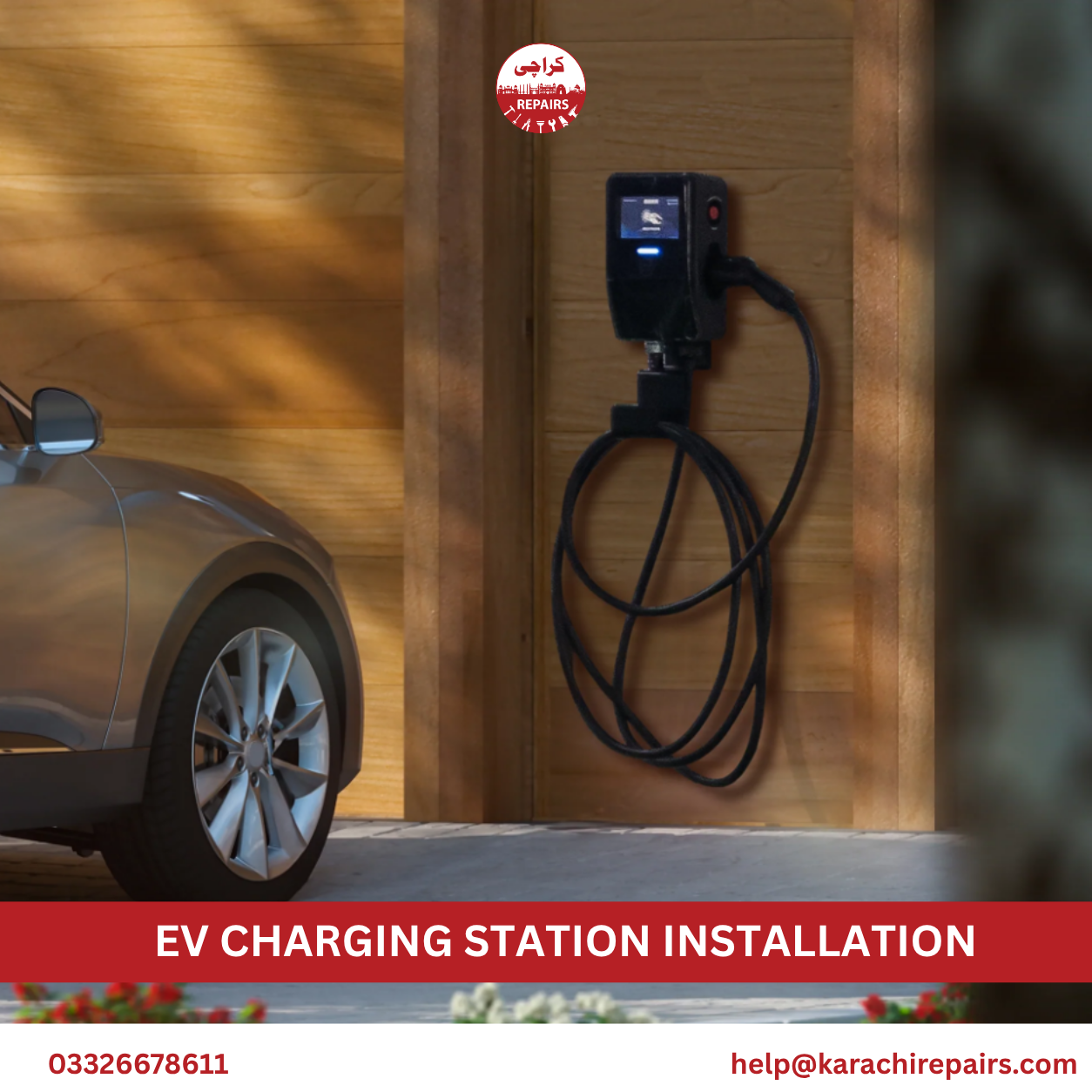 Electrician installing an EV charger at a Karachi home garage