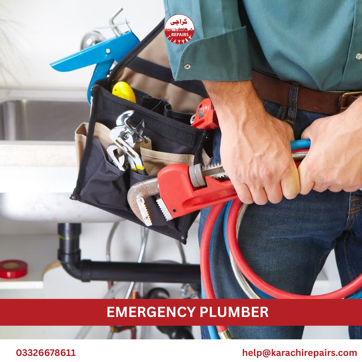 Plumber testing a repaired pipe after an emergency call