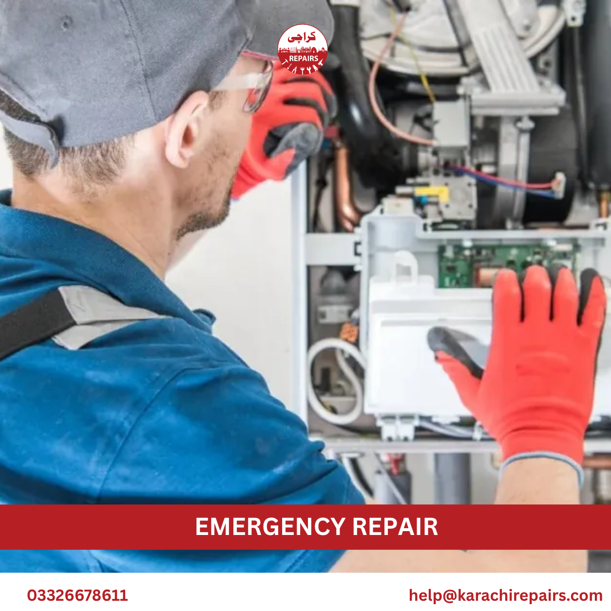 Technician diagnosing urgent AC breakdown during heatwave in Karachi