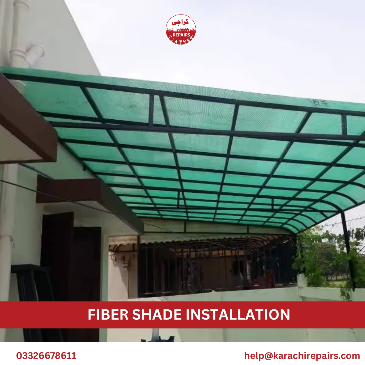 Fiber sheet roof structure being welded by Karachi Repairs technician