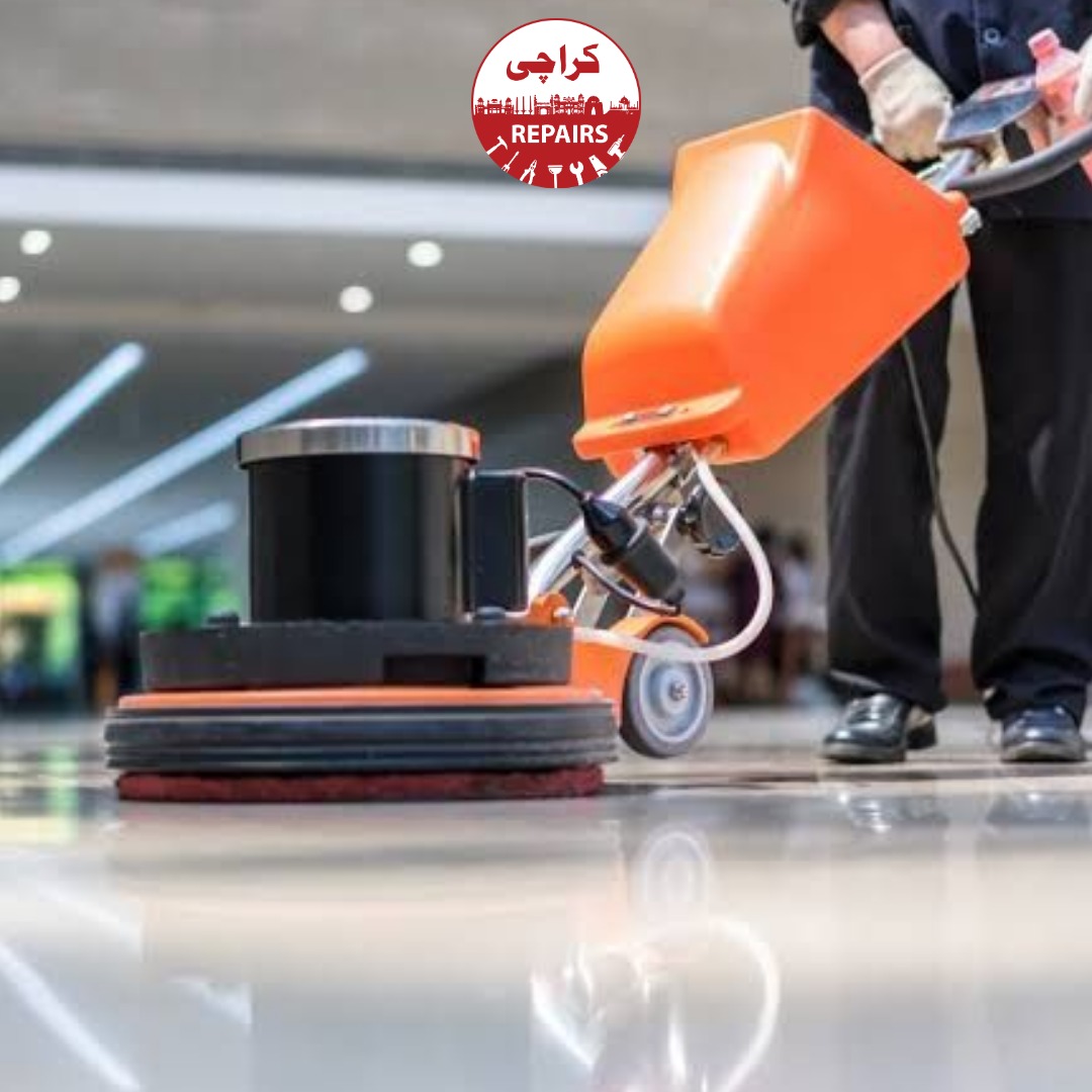Professional safely applying fresh grout and polishing a wooden floor