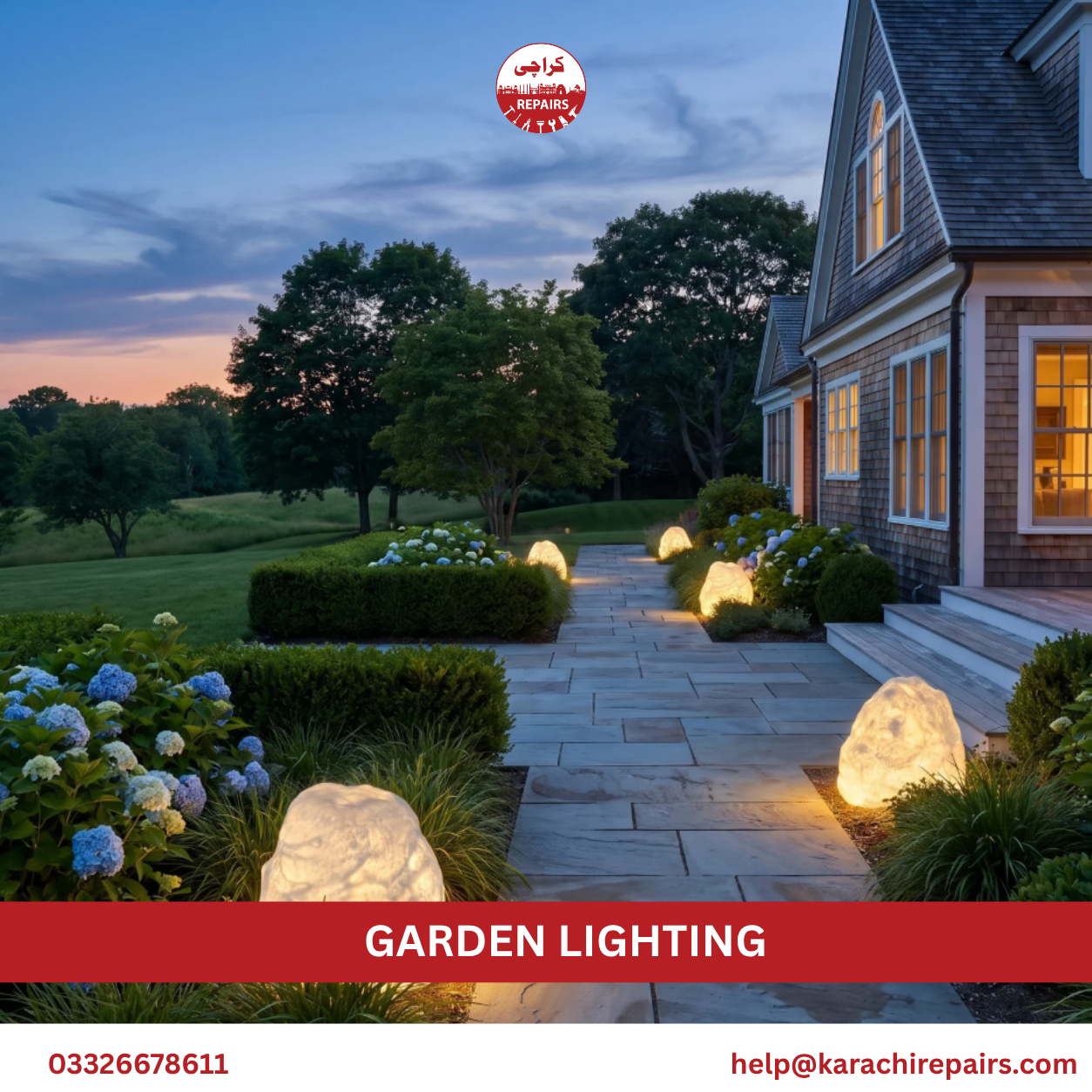 Uplighting for trees and outdoor feature lighting in a Karachi garden