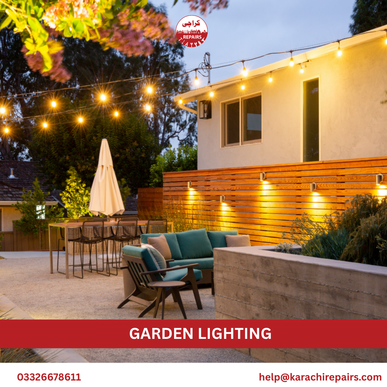 Outdoor pathway and landscape lighting installation in Karachi