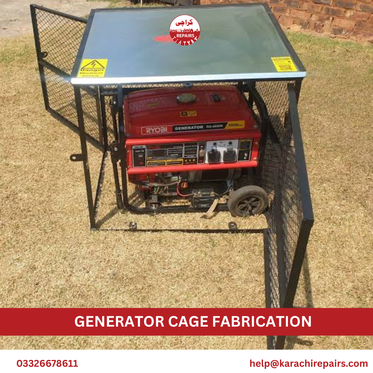 Ventilated generator cage with locked door in Karachi
