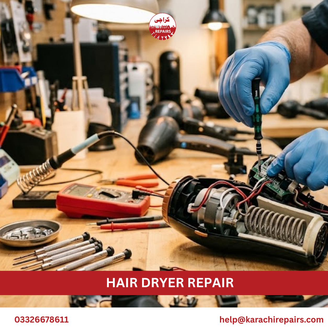 Heating element and thermal fuse check during hair dryer repair