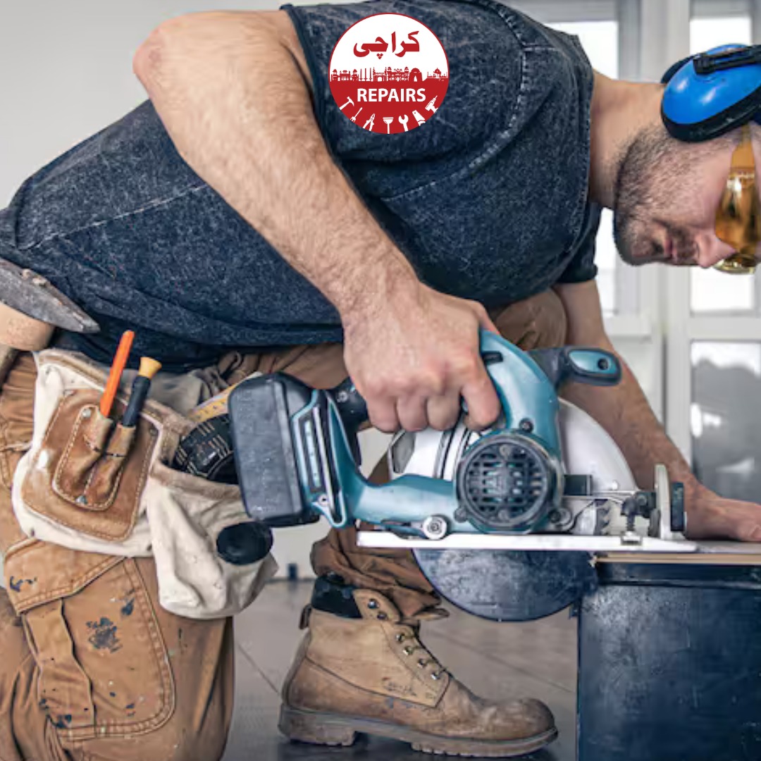 Professional handyman assembling furniture and executing repairs