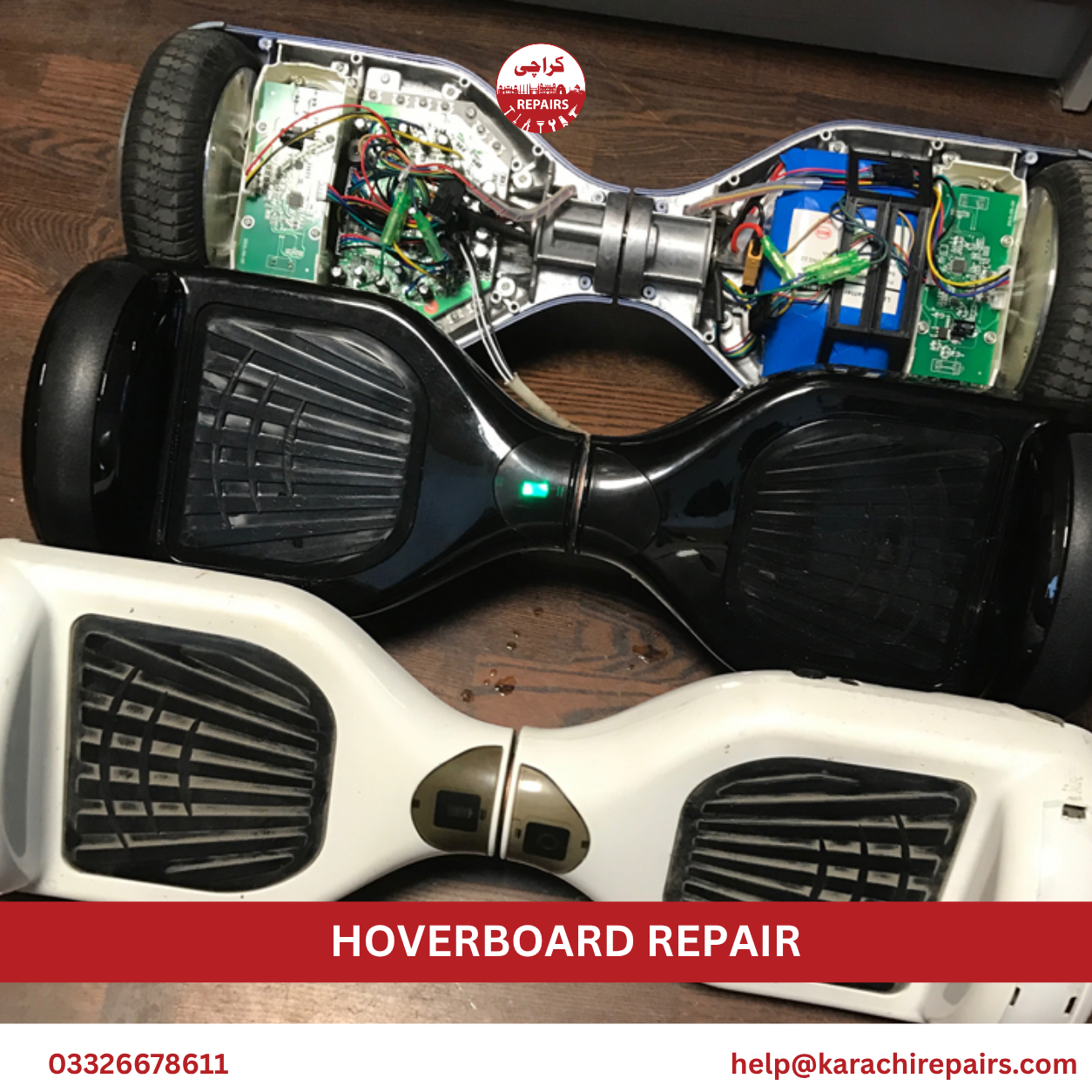 Karachi Repairs technician testing hoverboard battery with multimeter