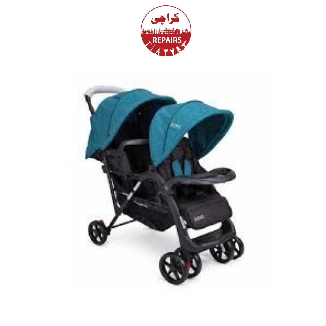 Professional safely repairing the plastic wheel clips and frame of an Infantes pram