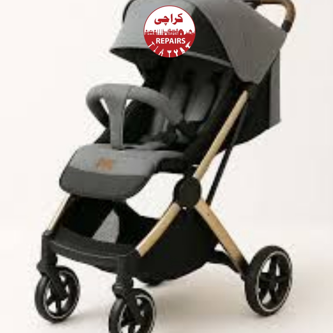 Professional safely repairing the plastic wheel clips and frame of a Popypapa pram