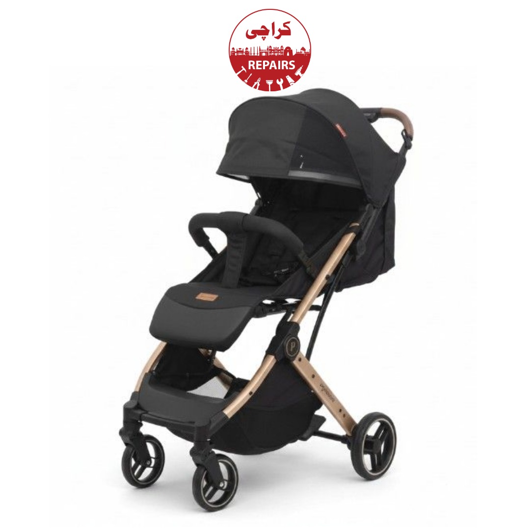 Various types of Joyous and Popypapa strollers including reversible handle prams being repaired in Karachi