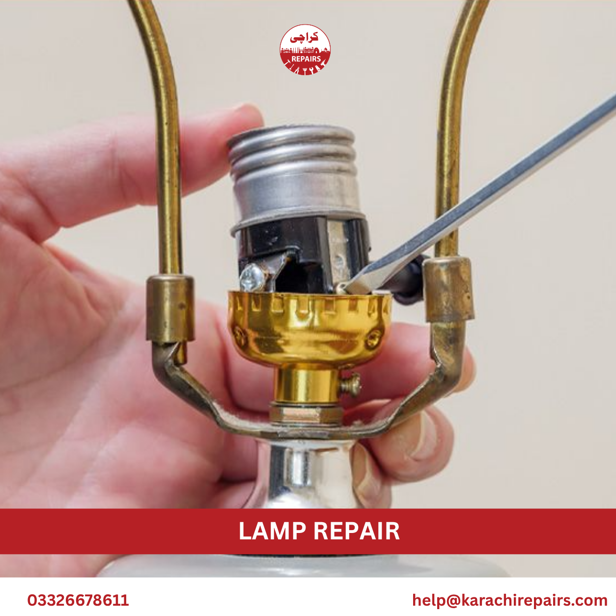 Technician repairing lamp wiring and socket in Karachi
