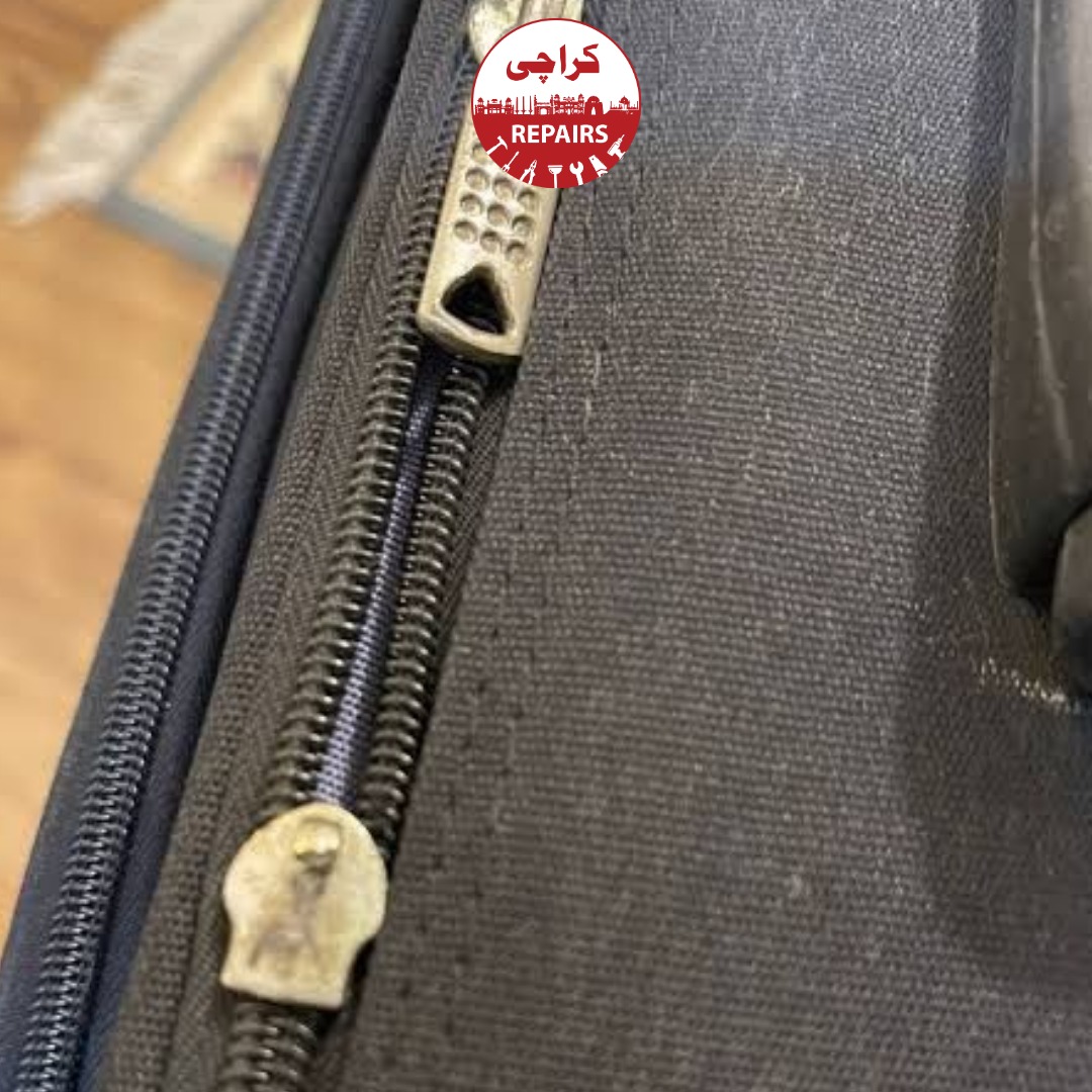 Hard-shell and soft-shell luggage bags undergoing comprehensive repair in Karachi