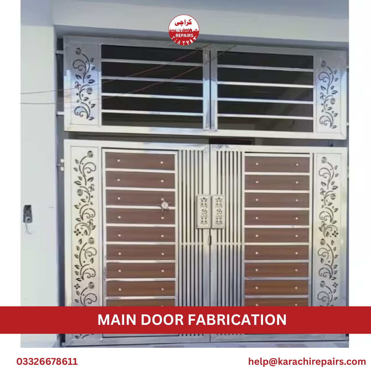 Main door being welded and fitted by Karachi Repairs fabricator