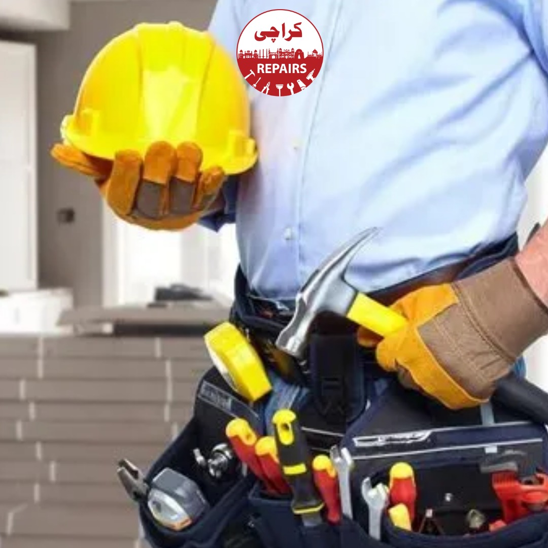 Engineers performing scheduled HVAC and electrical maintenance in Karachi