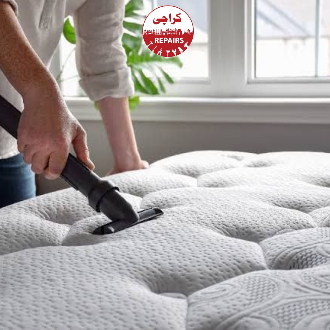 Various types of memory foam and innerspring mattresses undergoing deep cleaning in Karachi