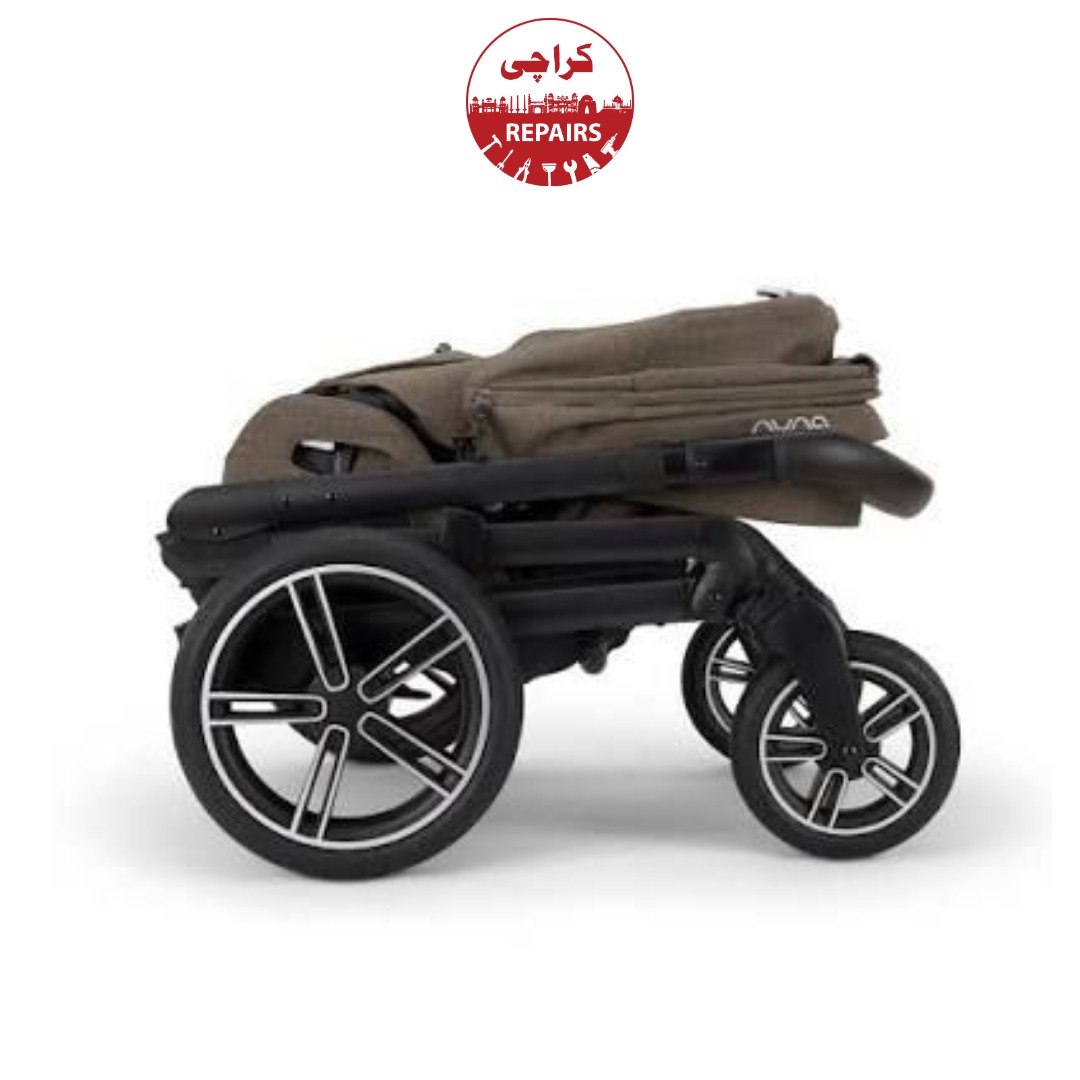 Various types of Nuna strollers including TRVL and DEMI Grow models being repaired in Karachi