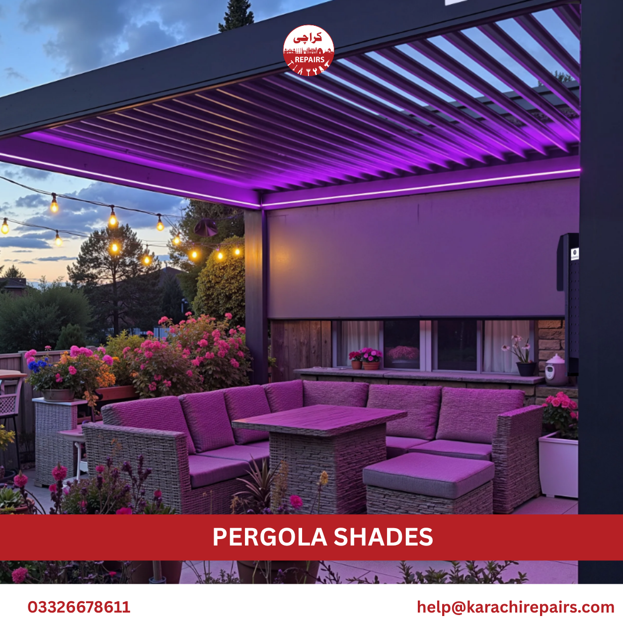 Steel pergola shades for a lawn in Karachi