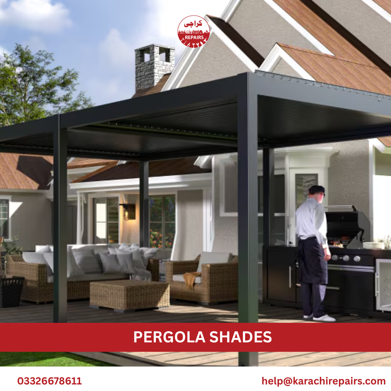 Finished pergola shades with polycarbonate roof in a Karachi garden