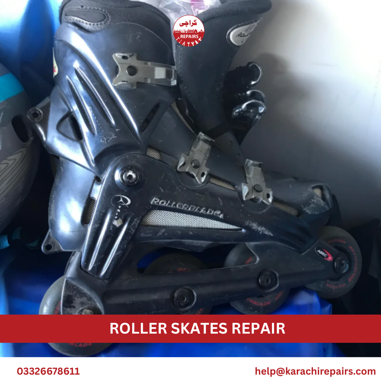 Technician repairing roller skate wheels and bearings in Karachi
