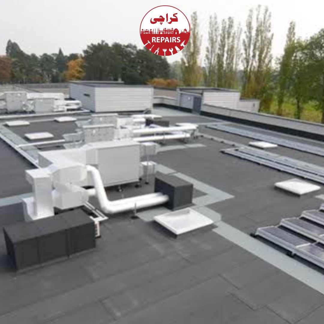 Different types of roofs including flat concrete and commercial building rooftops in Karachi
