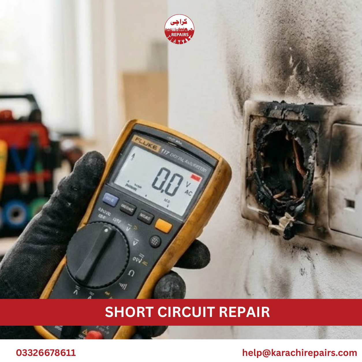 Electrician tracing a wiring fault with a testing meter
