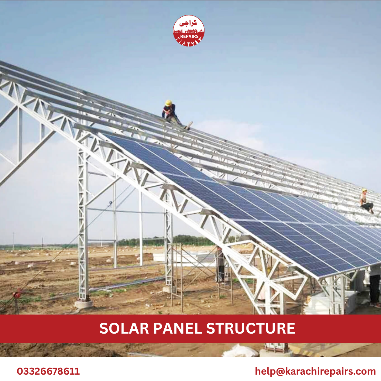 Finished galvanized solar structure with panels mounted by Karachi Repairs