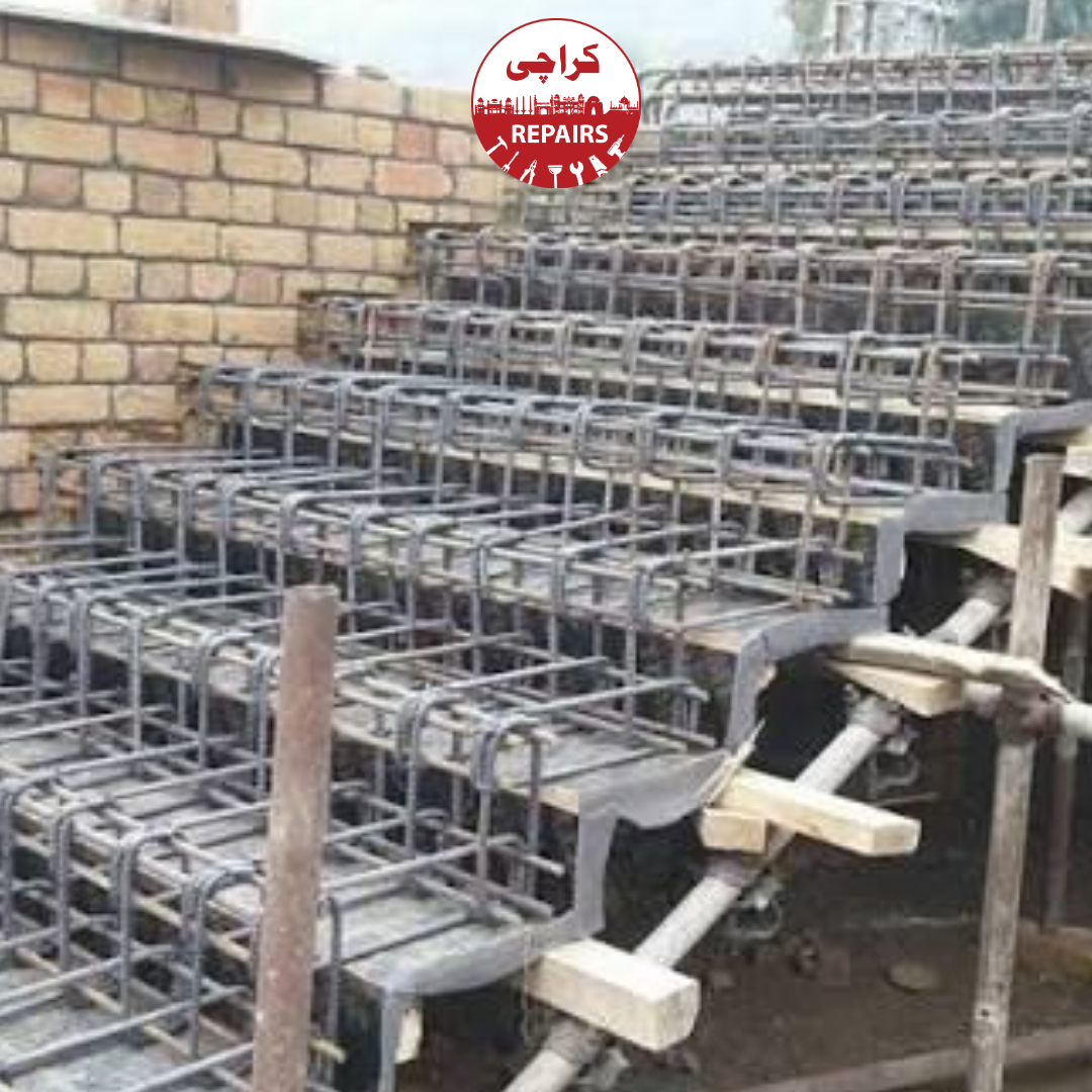 Various types of straight, U-shaped, and spiral RCC staircases being casted in Karachi
