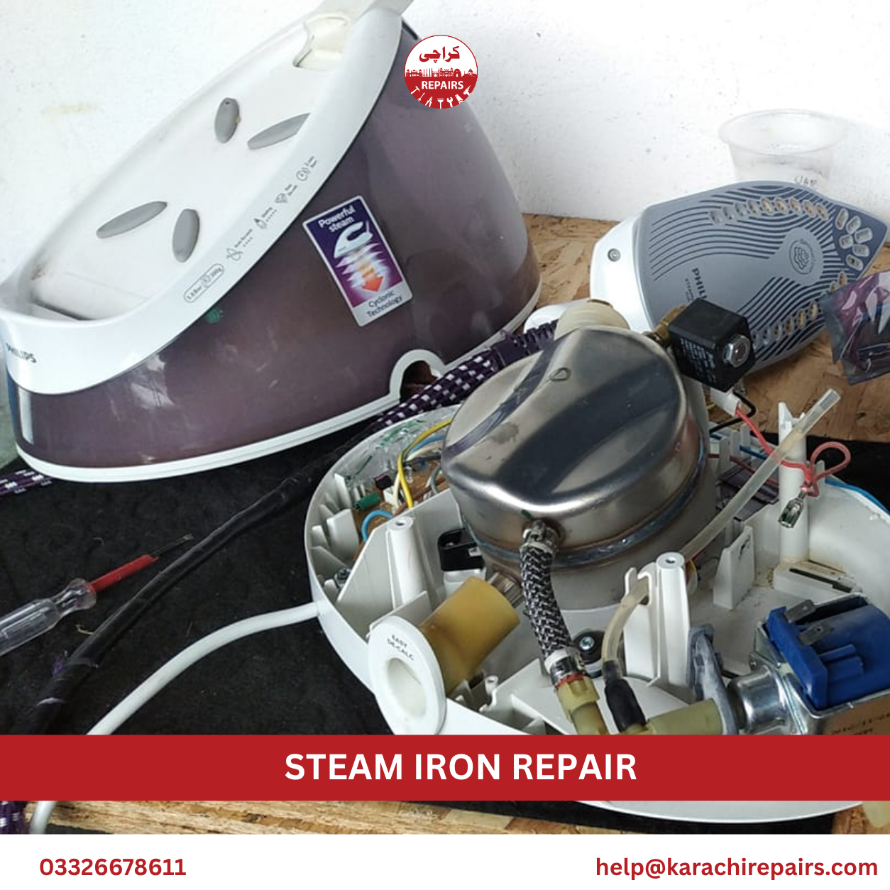 Steam iron repair and descaling for laundries and boutiques by Karachi Repairs