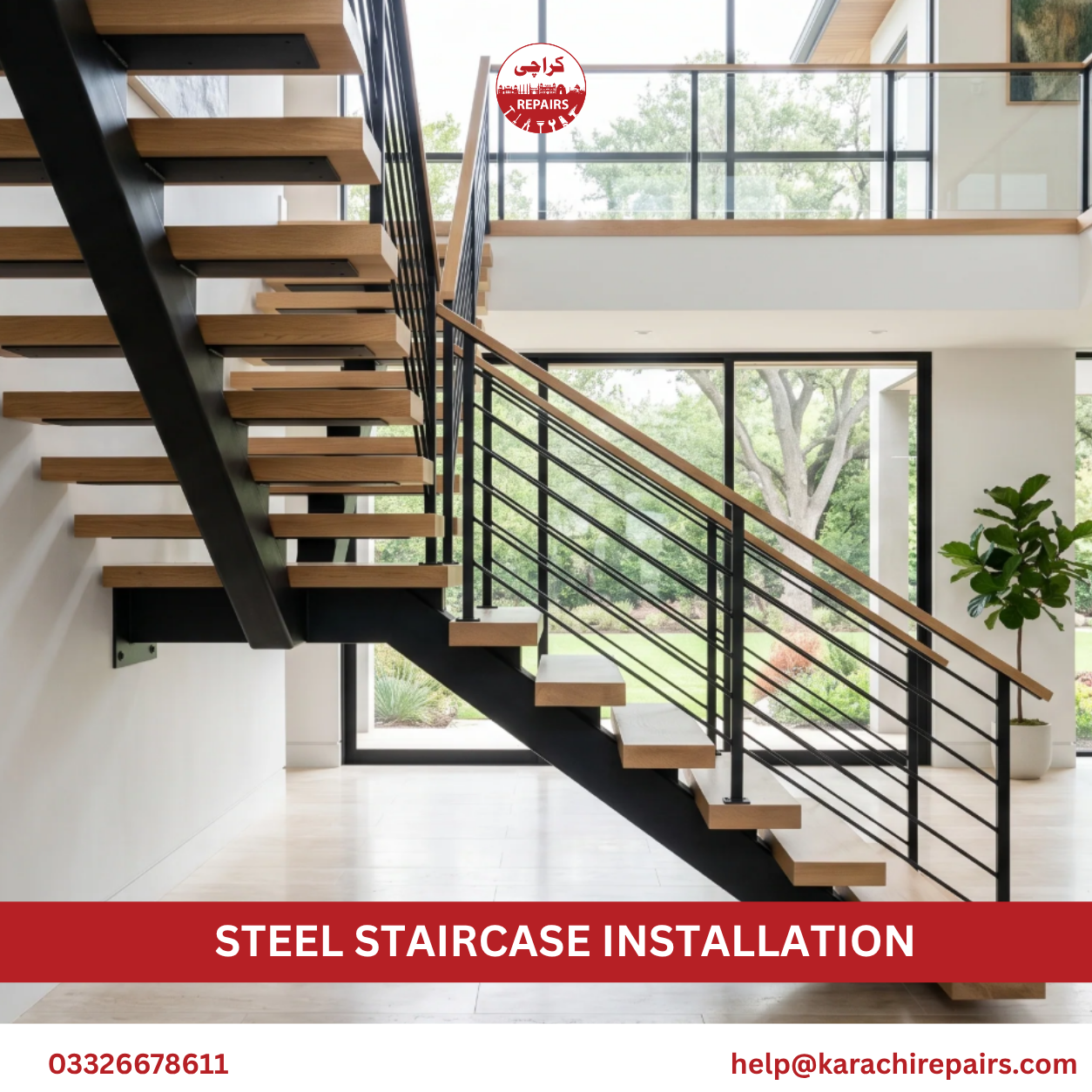 Custom steel staircase installation for homes in Karachi