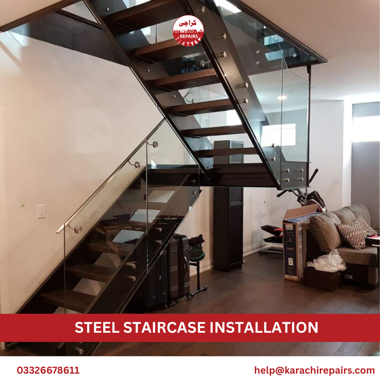 Rust-protected steel staircase installed by Karachi Repairs